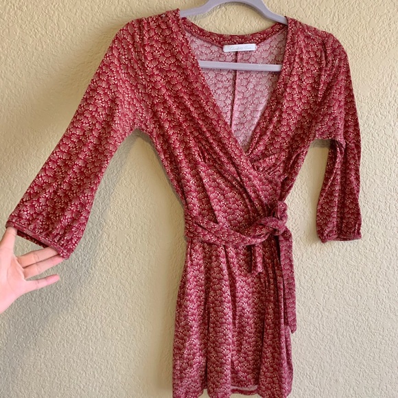 Long sleeve red mini dress waist wrap - Picture 2 of 3